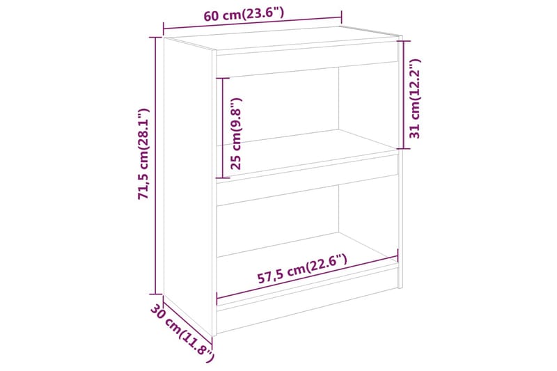 Bokhylla/rumsavdelare vit 60x30x71,5 cm massiv furu - Vit - Förvaring - Hylla - Bokhylla