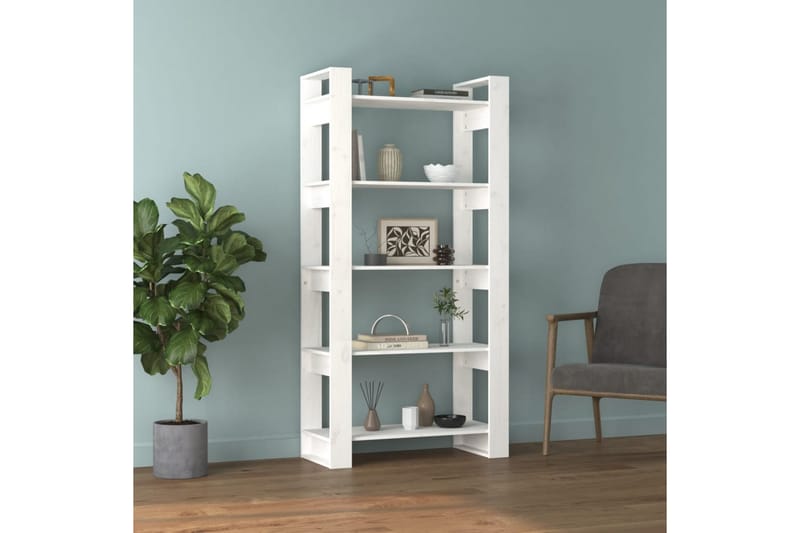 Bokhylla/rumsavdelare vit 80x35x160 cm massiv furu - Vit - Förvaring - Hylla - Bokhylla