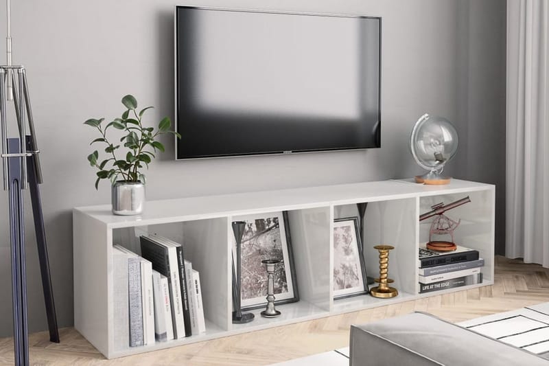Bokhylla/TV-bänk vit högglans 143x30x36 cm - Vit - Förvaring - Hylla - Bokhylla