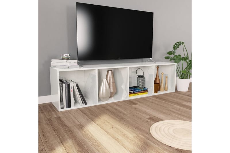 Bokhylla/TV-bänk vit högglans 36x30x143 cm spånskiva - Vit - Förvaring - Hylla - Bokhylla