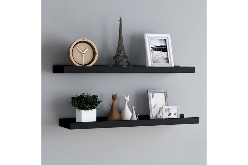 Tavellist 2 st svart 80x9x3 cm MDF - Svart - Förvaring - Hylla - Bokhylla - Boklist