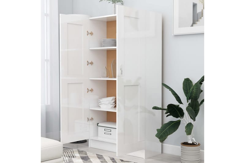Bokskåp vit högglans 82,5x30,5x150 cm spånskiva - Vit - Förvaring - Hylla - Bokhylla