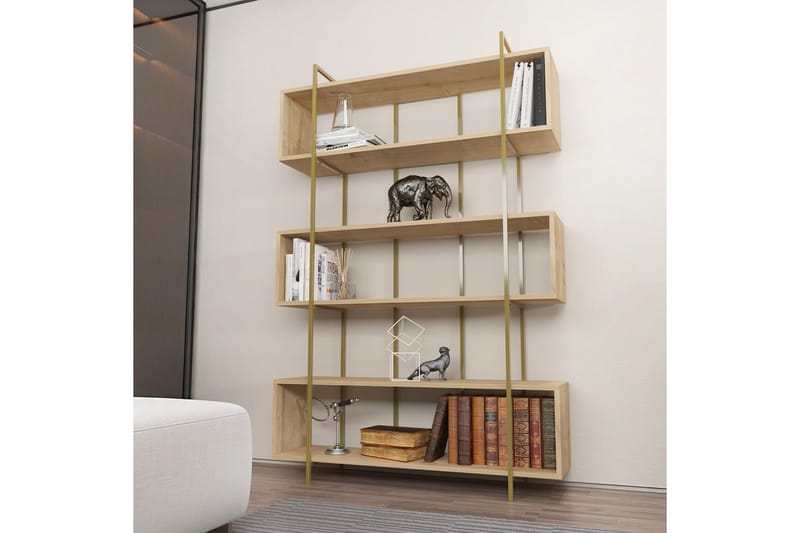 Bokhylla Bruti Ek / guld - Ek / guld - Förvaring - Hylla - Bokhylla
