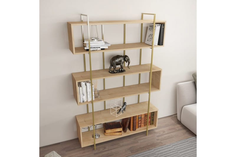 Bokhylla Bruti Ek / guld - Ek / guld - Förvaring - Hylla - Bokhylla