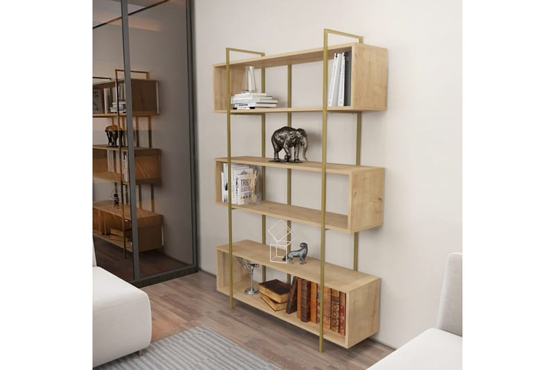 Bokhylla Bruti Ek / guld - Ek / guld - Förvaring - Hylla - Bokhylla