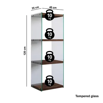 Dalshult Bokhylla 40 cm i Glas med Träskiva - Genomskinlig - Förvaring - Hylla - Bokhylla