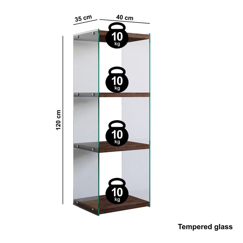 Dalshult Bokhylla 40 cm i Glas med Träskiva - Genomskinlig - Förvaring - Hylla - Bokhylla