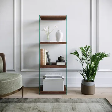Dalshult Bokhylla 40 cm i Glas med Träskiva - Genomskinlig - Förvaring - Hylla - Bokhylla