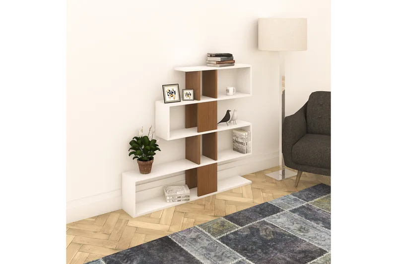 Decorta Sidobord - Vit/Valnöt - Förvaring - Hylla - Bokhylla