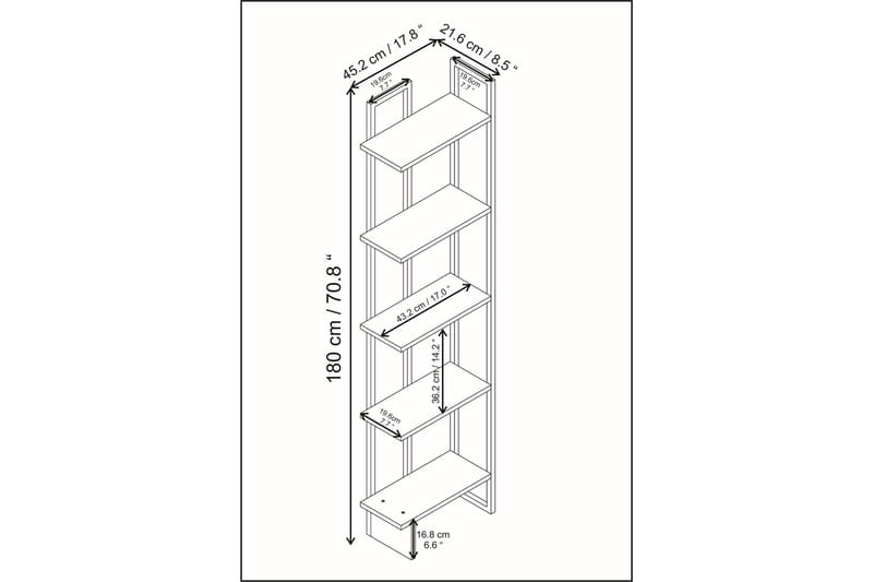 Desgrar Bokhylla 45.2x180 cm i Trä med Metallram - Vit - Förvaring - Hylla - Bokhylla
