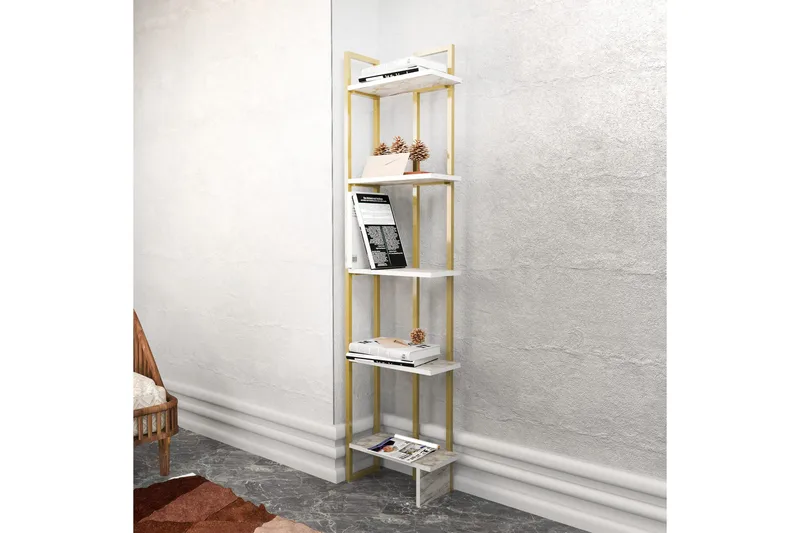 Desgrar Bokhylla 45.2x180 cm i Trä med Metallram - Vit - Förvaring - Hylla - Bokhylla