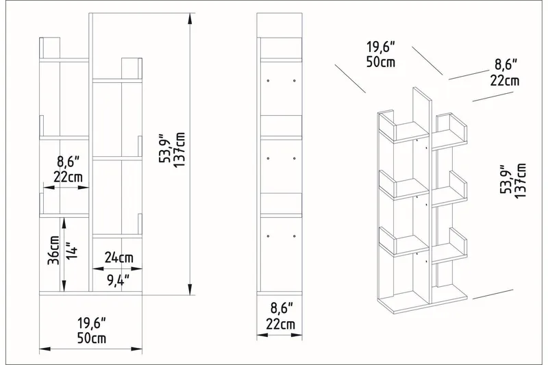 Desgrar Bokhylla 50x173 cm - Brun - Förvaring - Hylla - Bokhylla