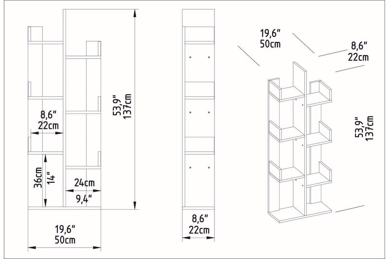 Desgrar Bokhylla 50x173 cm i Målat Trä - Vit - Förvaring - Hylla - Bokhylla