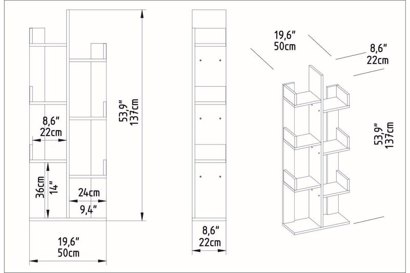 Desgrar Bokhylla 50x173 cm - Vit - Bokhylla