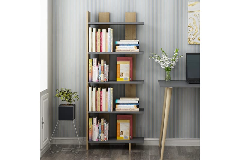Elas Bokhylla 62x25 cm Antracit/Brun - Hanah Home - Förvaring - Hylla - Bokhylla