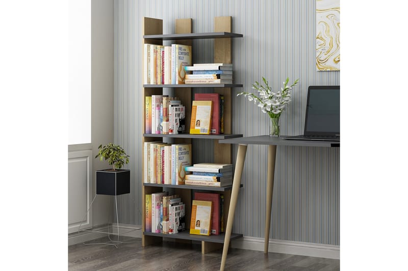 Elas Bokhylla 62x25 cm Antracit/Brun - Hanah Home - Förvaring - Hylla - Bokhylla