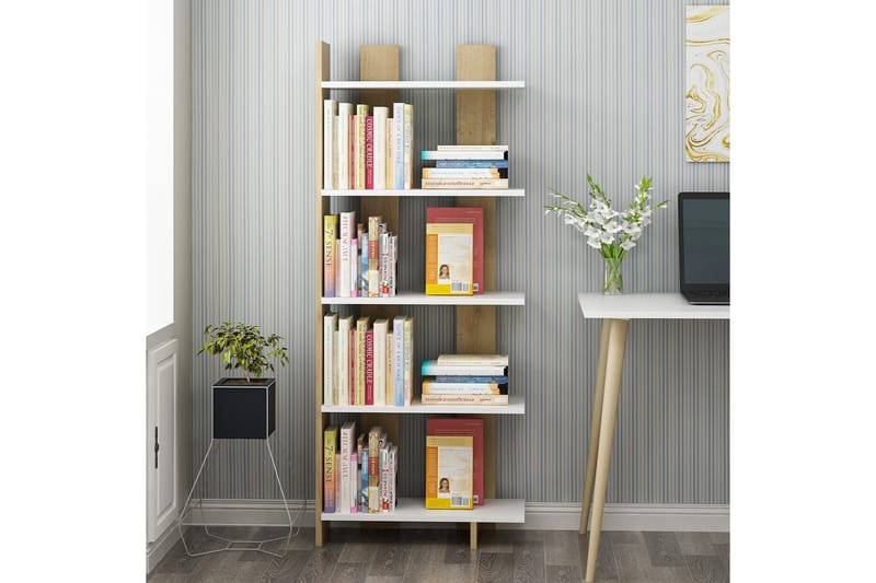 Elas Bokhylla 62x25 cm Vit/Brun - Hanah Home - Förvaring - Hylla - Bokhylla