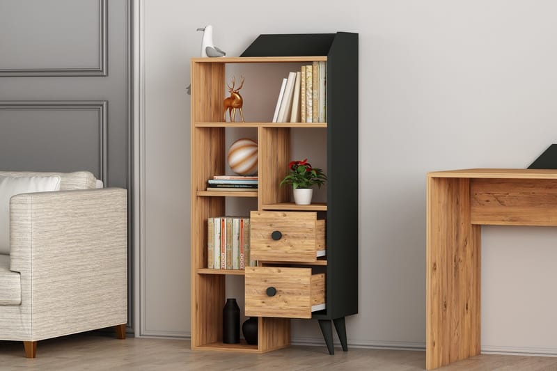 Hafing Bokhylla 61,8x29,8 cm Svart/Brun - Hanah Home - Förvaring - Hylla - Bokhylla