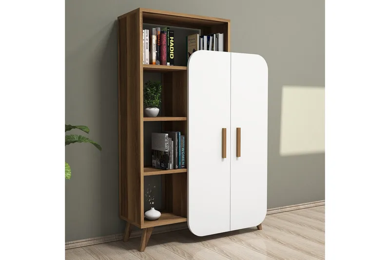 Hommaz Bokhylla med Dörrar, Valnöt/Vit