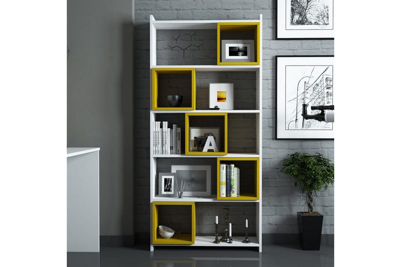 Hovdane Bokhylla 80 cm - Vit/Gul - Förvaring - Hylla - Bokhylla