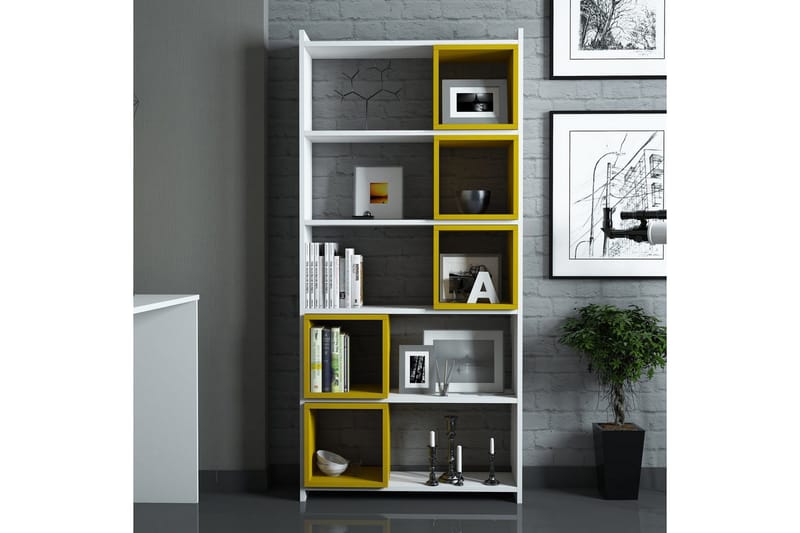 Hovdane Bokhylla 80 cm - Vit/Gul - Förvaring - Hylla - Bokhylla