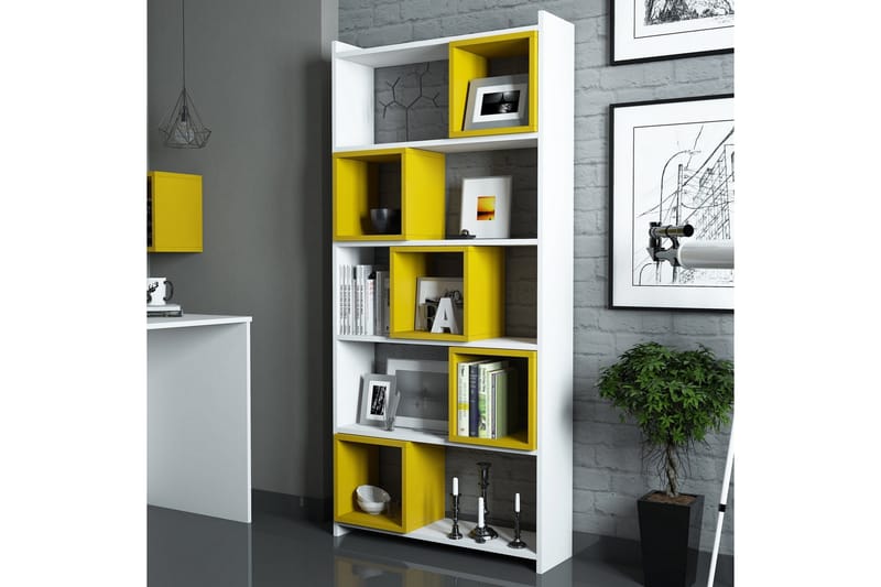 Hovdane Bokhylla 80 cm - Vit/Gul - Förvaring - Hylla - Bokhylla