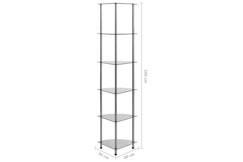 Hylla 6 hyllplan transparent 30x30x160 cm härdat glas - Transparent - Förvaring - Hylla - Bokhylla