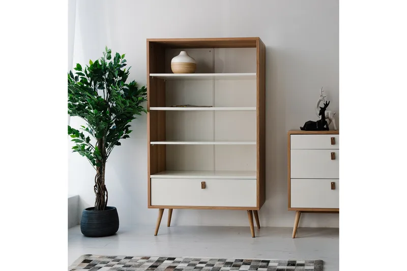 Hylla Helena Vit 80x40xh140 cm Mdf Naturlig/Vit - Förvaring - Hylla - Bokhylla