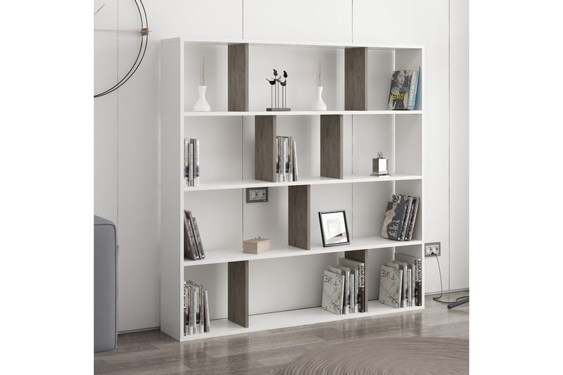 Jasenica Bokhylla 145x25 cm, Vit/Mörkbrun