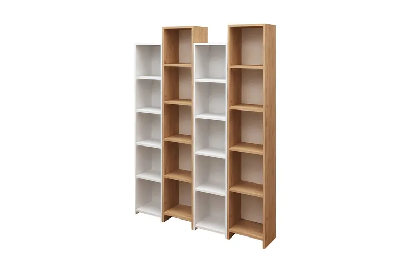 Mod Bokhylla 134 cm i Ek, Vit|Brun