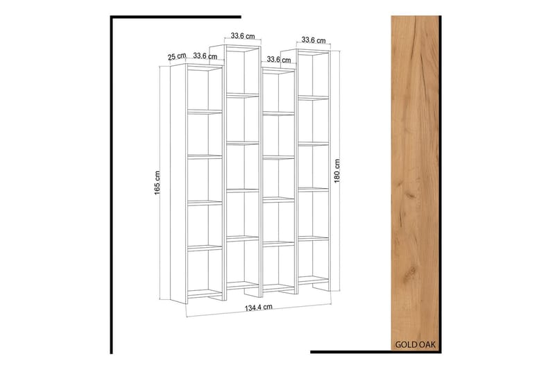 Mod Bokhylla 134 cm i Ek - Vit|Brun - Förvaring - Hylla - Bokhylla