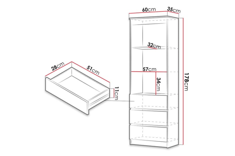 Office Hylla 60x35x180 cm - Vit - Bokhylla