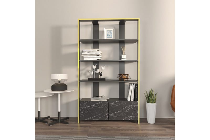 Bokhylla Ossin Svart / Marmor - Svart / Marmor - Förvaring - Hylla - Bokhylla
