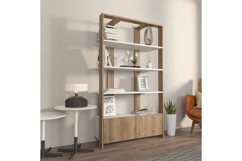Bokhylla Ossin Vit / Valnöt - Vit / Valnöt - Förvaring - Hylla - Bokhylla