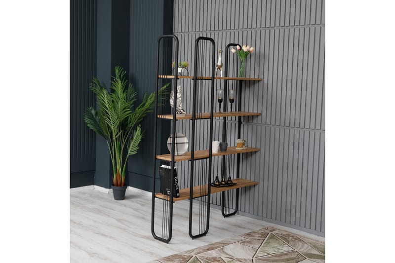 Pemu Bokhylla 125x28 cm Svart/Brun - Hanah Home - Förvaring - Hylla - Bokhylla