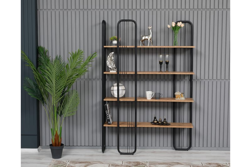 Pemu Bokhylla 125x28 cm Svart/Brun - Hanah Home - Förvaring - Hylla - Bokhylla