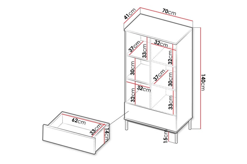 Querty Bokhylla 70x140x41 cm - Natur/Svart - Förvaring - Hylla - Bokhylla