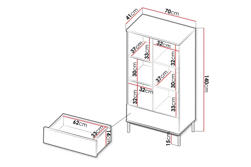 Querty Bokhylla 70x140x41 cm - Svart - Förvaring - Hylla - Bokhylla