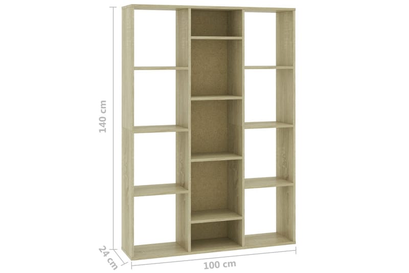 Rumsavdelare/bokhylla sonoma-ek 100x24x140 cm spånskiva - Brun - Förvaring - Hylla - Bokhylla