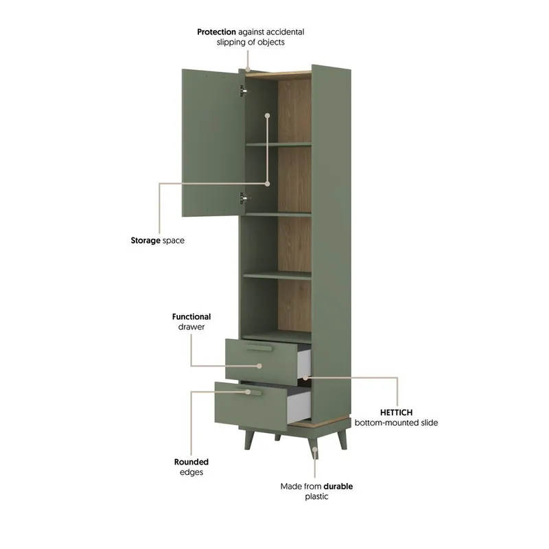 Bokhylla Skandinavisk 1 Dörr 2 Lådor - Förvaring - Hylla - Bokhylla