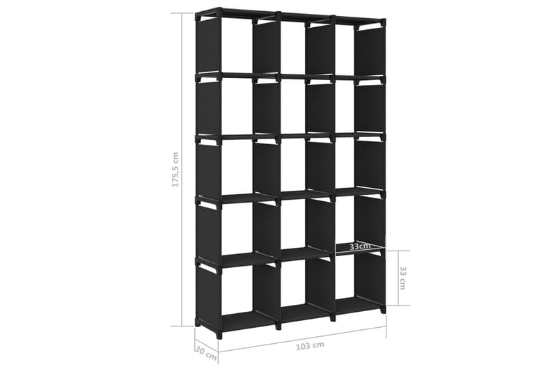 Stående hylla med 15 kuber 103x30x175,5 cm tyg - Svart - Förvaring - Hylla - Bokhylla