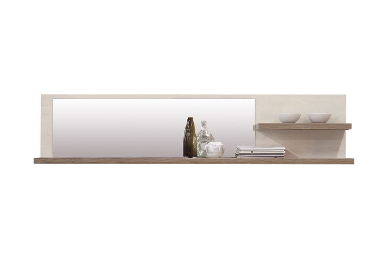 Talebi Vägghylla med Spegel 25x213 cm - Brun/Vit - Förvaring - Hylla - Bokhylla