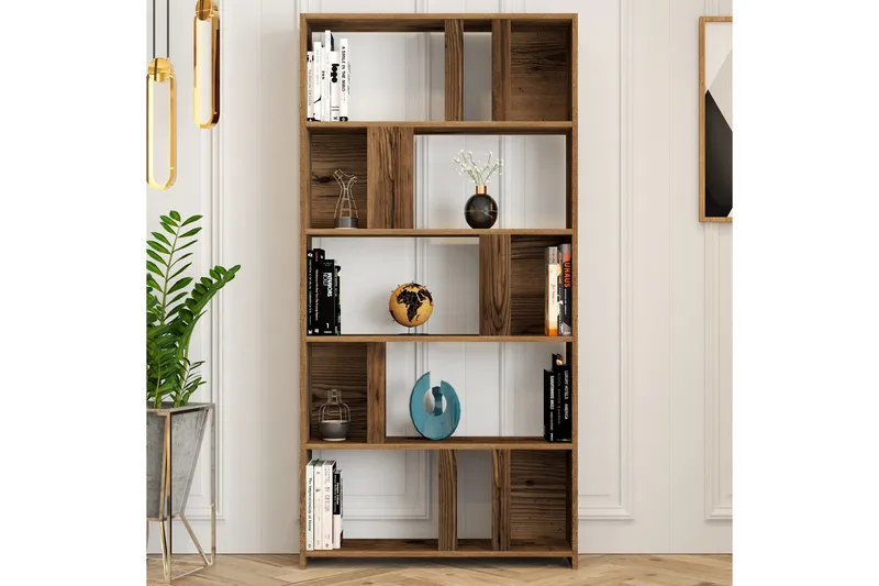 Timiza Bokhylla 90x20 cm 5 Hyllor - Mörkbrun - Förvaring - Hylla - Bokhylla