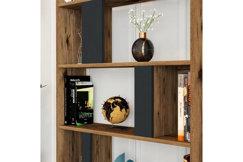 Timiza Bokhylla 90x20 cm 5 Hyllor - Mörkbrun/Antracit - Förvaring - Hylla - Bokhylla