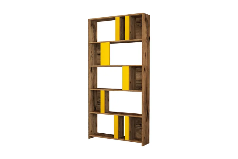 Timiza Bokhylla 90x20 cm 5 Hyllor - Mörkbrun/Gul - Förvaring - Hylla - Bokhylla