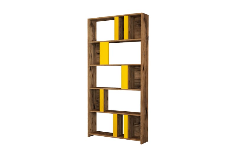 Timiza Bokhylla 90x20 cm 5 Hyllor - Mörkbrun/Gul - Förvaring - Hylla - Bokhylla