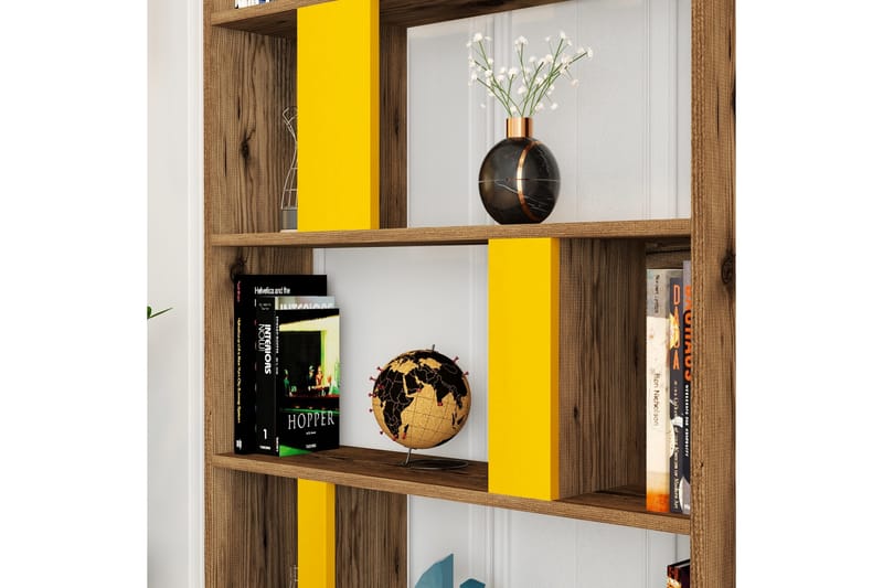 Timiza Bokhylla 90x20 cm 5 Hyllor - Mörkbrun/Gul - Förvaring - Hylla - Bokhylla