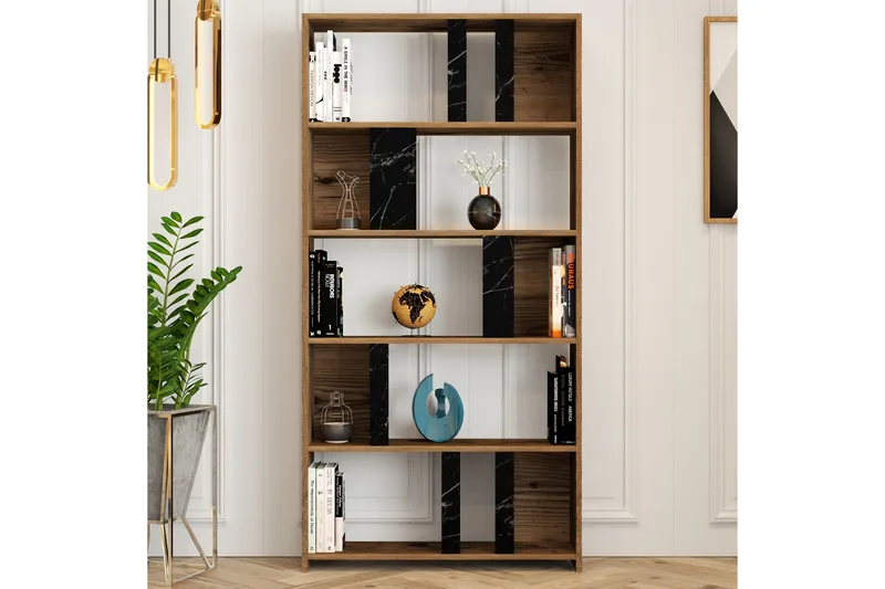 Timiza Bokhylla 90x20 cm 5 Hyllor - Mörkbrun/Svart - Förvaring - Hylla - Bokhylla