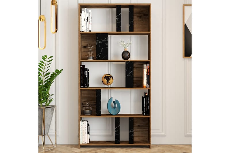 Timiza Bokhylla 90x20 cm 5 Hyllor - Mörkbrun/Svart - Förvaring - Hylla - Bokhylla