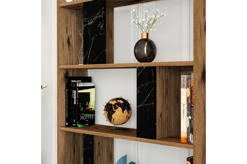 Timiza Bokhylla 90x20 cm 5 Hyllor - Mörkbrun/Svart - Förvaring - Hylla - Bokhylla